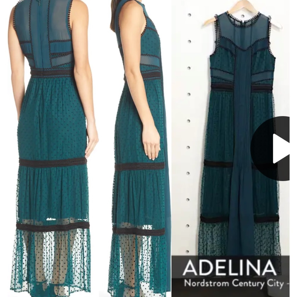 Embroidered teal dot evening dress